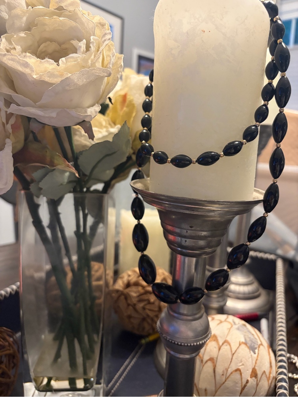 Classic Black & Gold Tone Marquise Beaded Opera Length Layering Necklace
